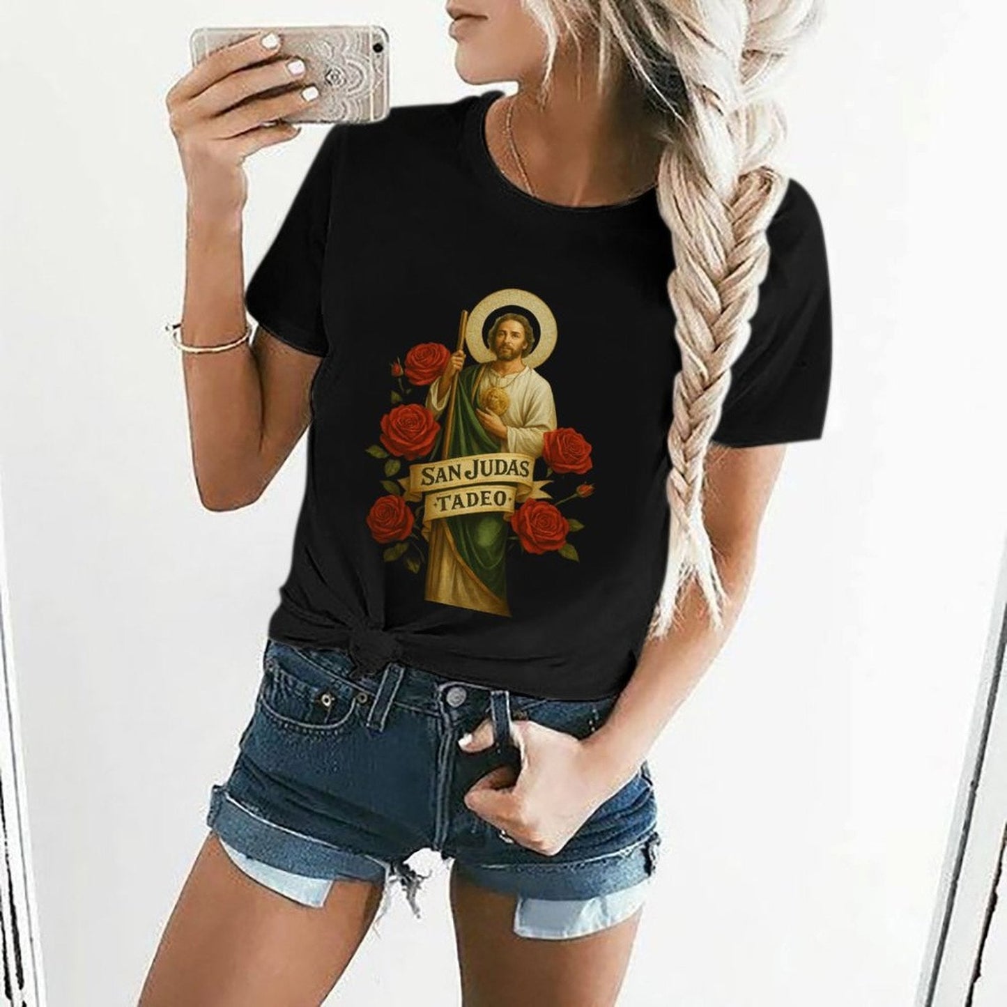 Gildan T-shirt Women Saint Jude Thaddeus Iconography Spring and Summer Round Neck Short - sleeved Tops Women's Casual Sports T-shirt - TrendyLookz
