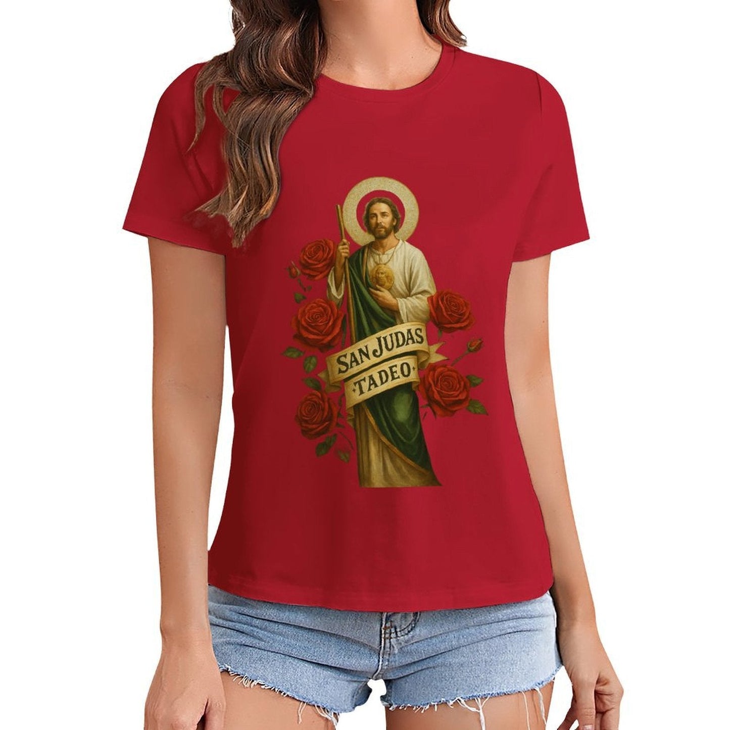 Gildan T-shirt Women Saint Jude Thaddeus Iconography Spring and Summer Round Neck Short - sleeved Tops Women's Casual Sports T-shirt - TrendyLookz