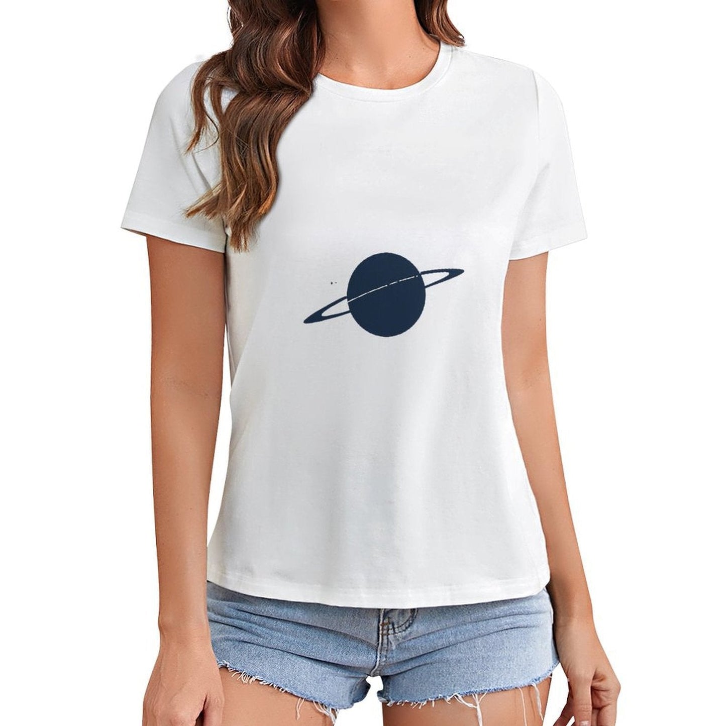 Gildan T-shirt Women Saturn Cosmic Science Rings Spring and Summer Round Neck Short - sleeved Tops Women's Casual Sports T-shirt - TrendyLookz