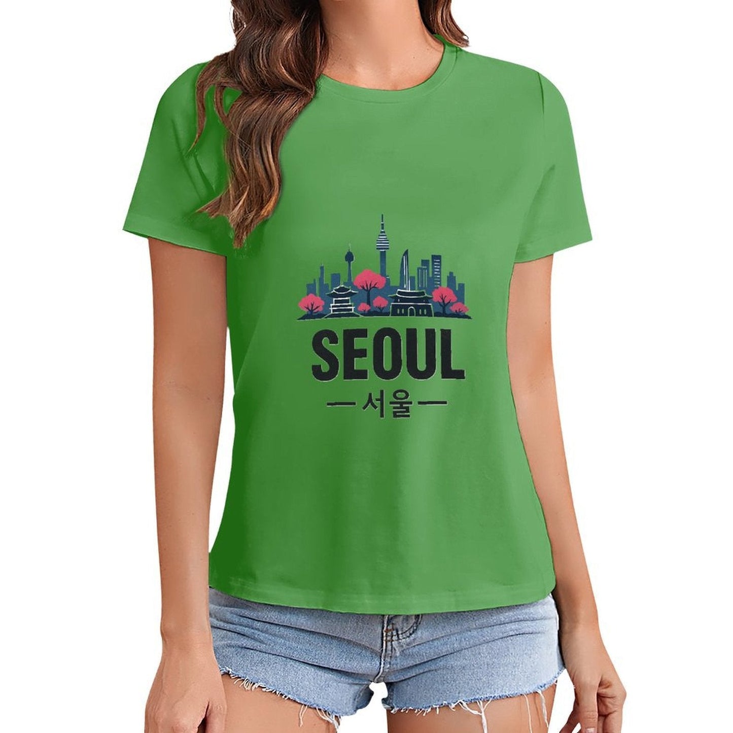 Gildan T-shirt Women Seoul Skyline And Tradition Spring and Summer Round Neck Short - sleeved Tops Women's Casual Sports T-shirt - TrendyLookz