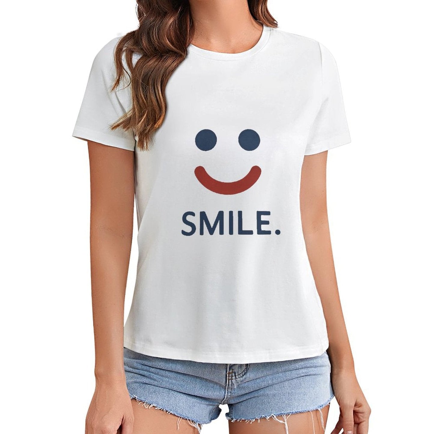 Gildan T-shirt Women Simple Smile Reminder Spring and Summer Round Neck Short - sleeved Tops Women's Casual Sports T-shirt - TrendyLookz
