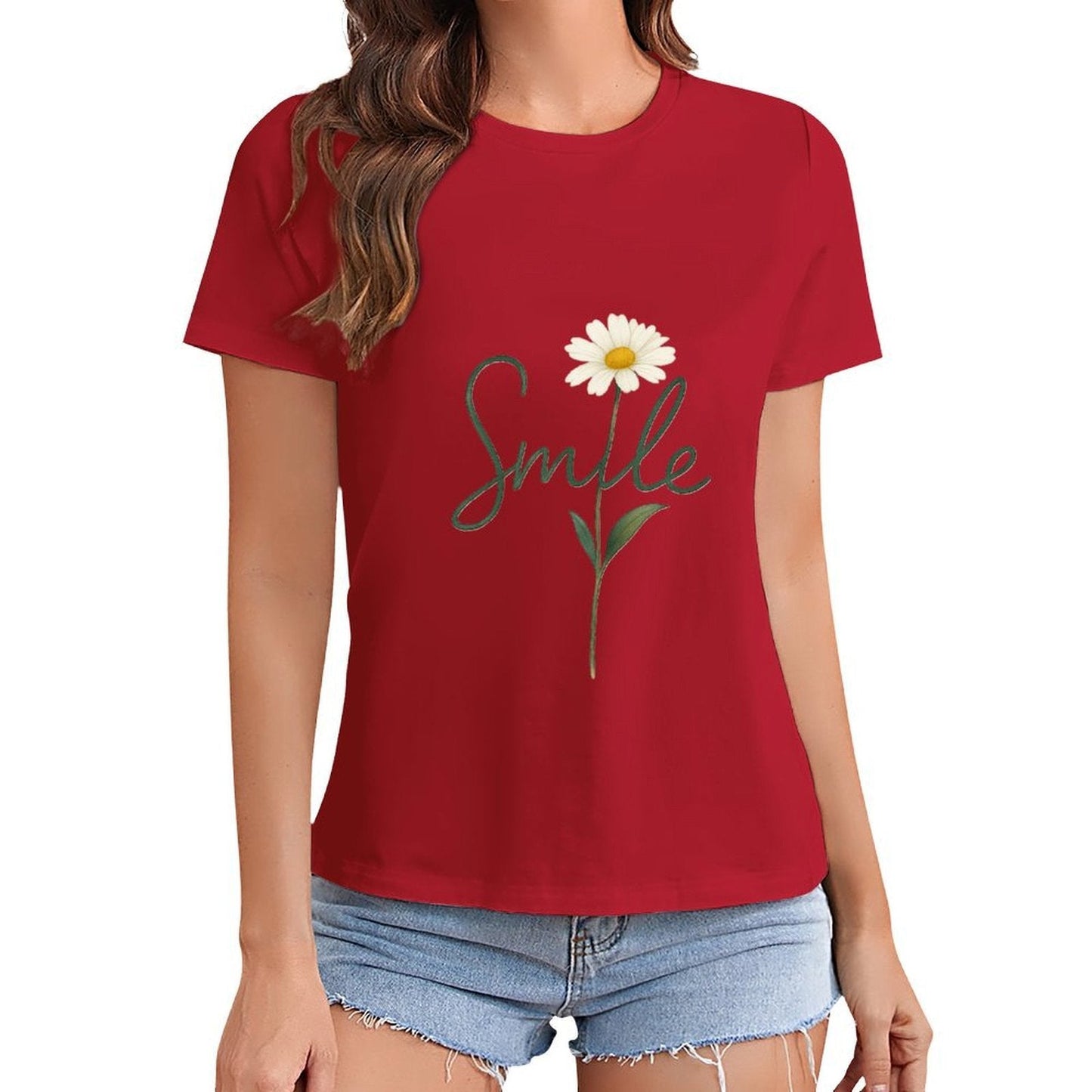 Gildan T-shirt Women Smile Blossom Inspiration - U1 Spring and Summer Round Neck Short - sleeved Tops Women's Casual Sports T-shirt - TrendyLookz