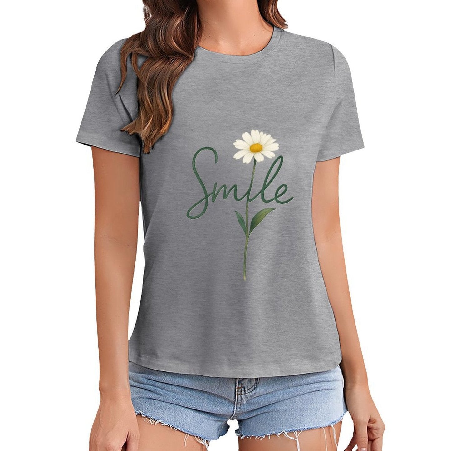 Gildan T-shirt Women Smile Blossom Inspiration - U1 Spring and Summer Round Neck Short - sleeved Tops Women's Casual Sports T-shirt - TrendyLookz