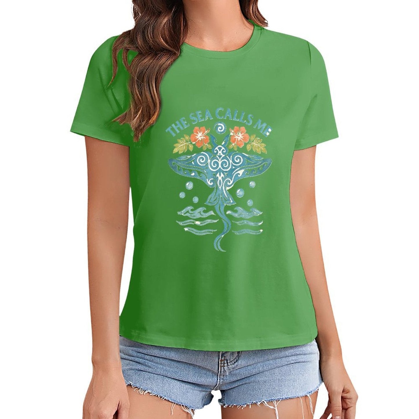 Gildan T-shirt Women The Sea Calls Me - U1 Spring and Summer Round Neck Short - sleeved Tops Women's Casual Sports T-shirt - TrendyLookz