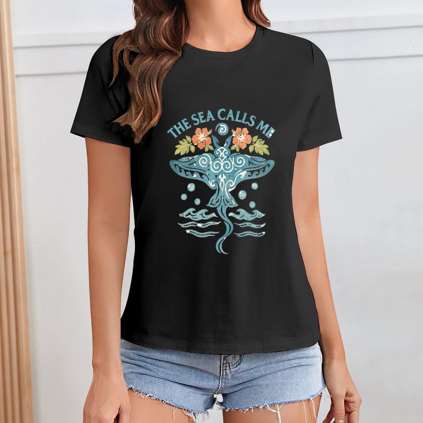 Gildan T-shirt Women The Sea Calls Me - U1 Spring and Summer Round Neck Short - sleeved Tops Women's Casual Sports T-shirt - TrendyLookz
