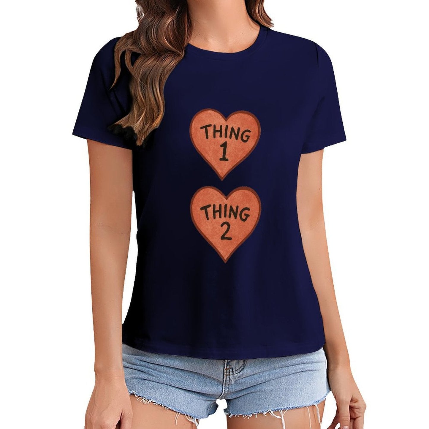 Gildan T-shirt Women Thing 1 And Thing 2 Hearts - U1 Spring and Summer Round Neck Short - sleeved Tops Women's Casual Sports T-shirt - TrendyLookz