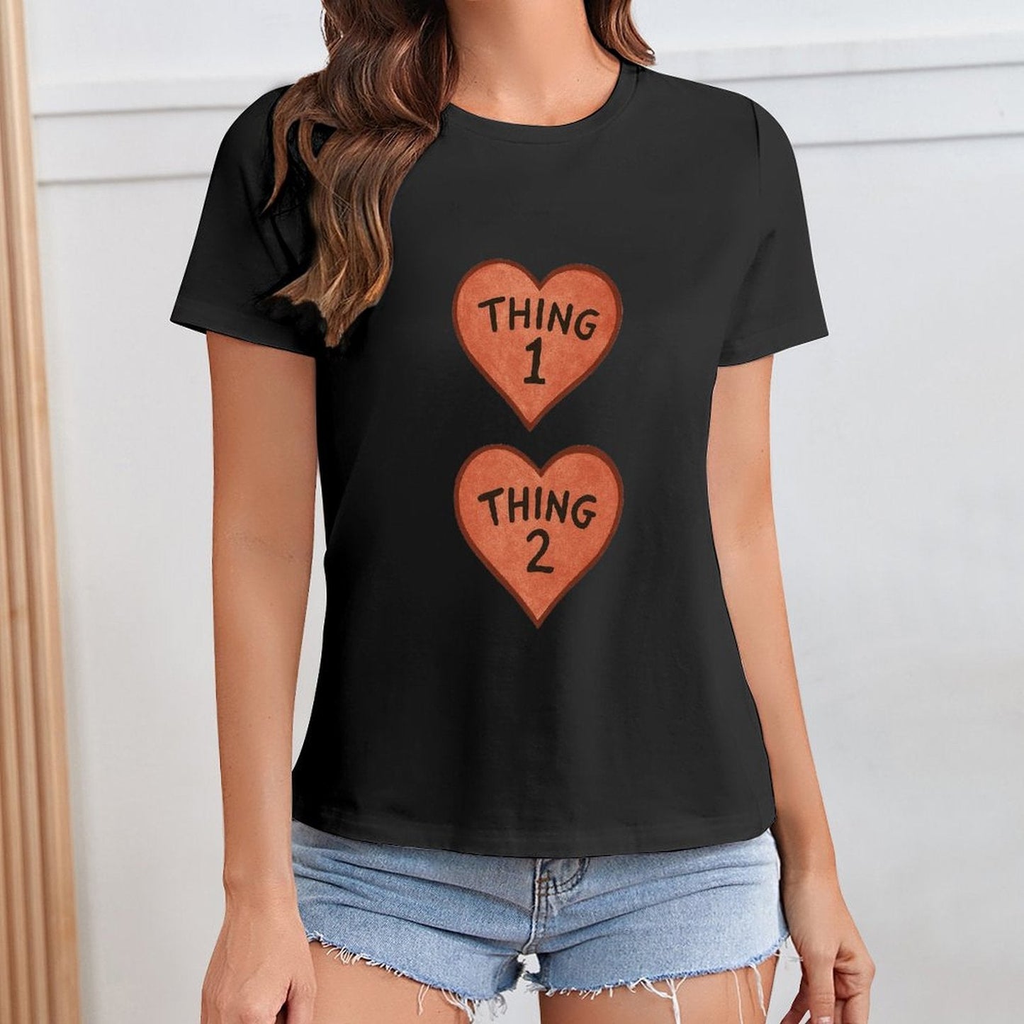 Gildan T-shirt Women Thing 1 And Thing 2 Hearts - U1 Spring and Summer Round Neck Short - sleeved Tops Women's Casual Sports T-shirt - TrendyLookz