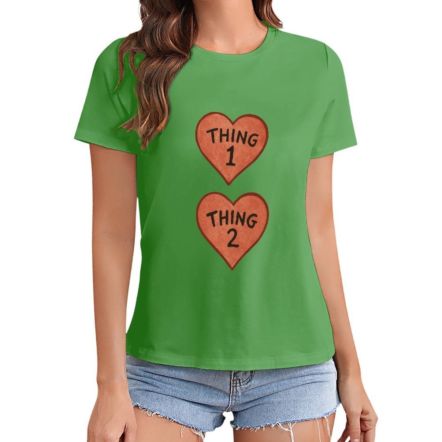 Gildan T-shirt Women Thing 1 And Thing 2 Hearts - U1 Spring and Summer Round Neck Short - sleeved Tops Women's Casual Sports T-shirt - TrendyLookz
