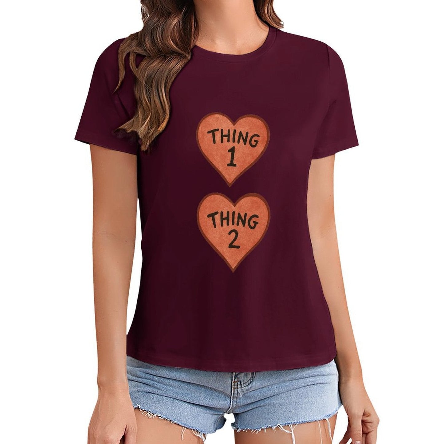 Gildan T-shirt Women Thing 1 And Thing 2 Hearts - U1 Spring and Summer Round Neck Short - sleeved Tops Women's Casual Sports T-shirt - TrendyLookz
