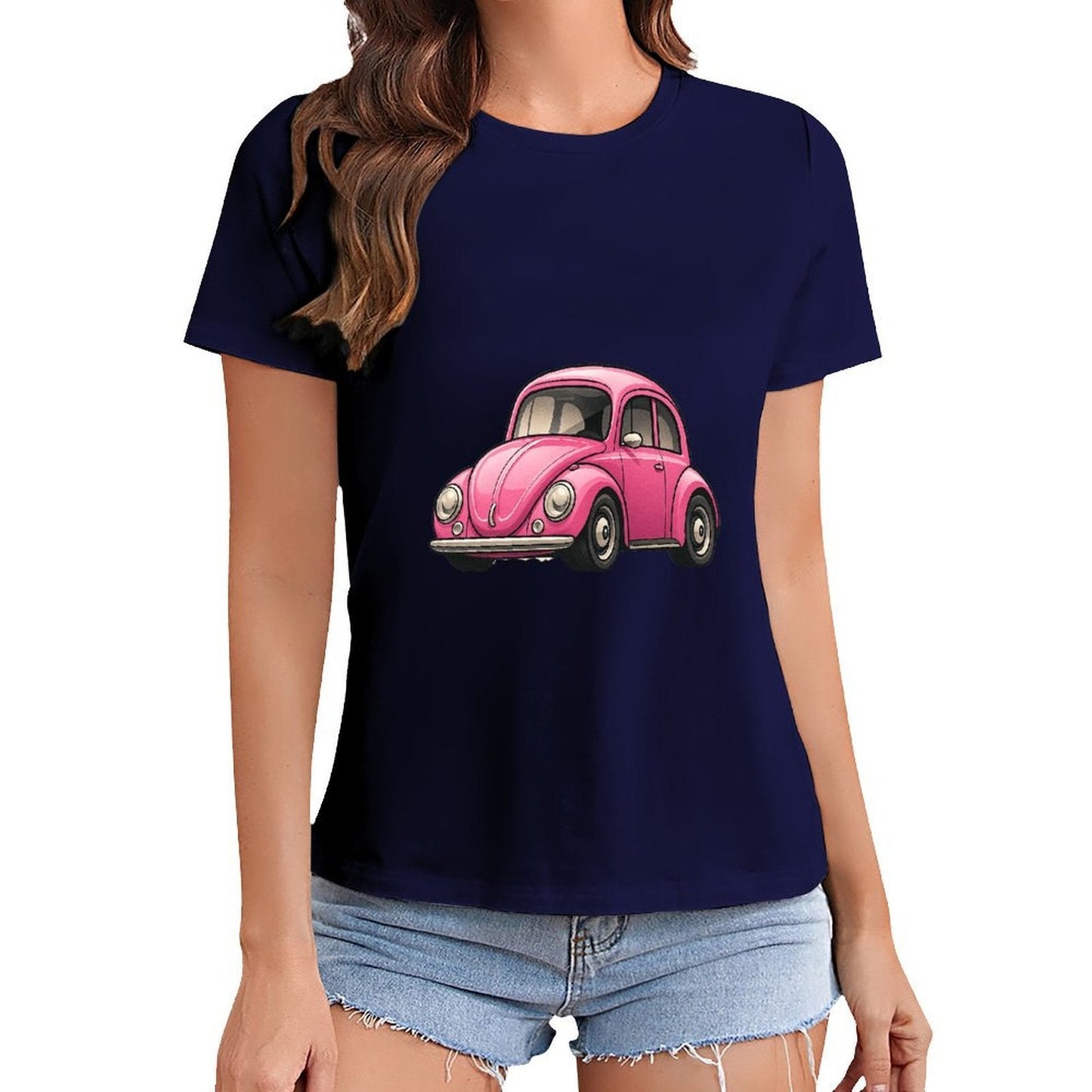 Gildan T-shirt Women Vintage Pink Beetle Illustration Spring and Summer Round Neck Short - sleeved Tops Women's Casual Sports T-shirt - TrendyLookz