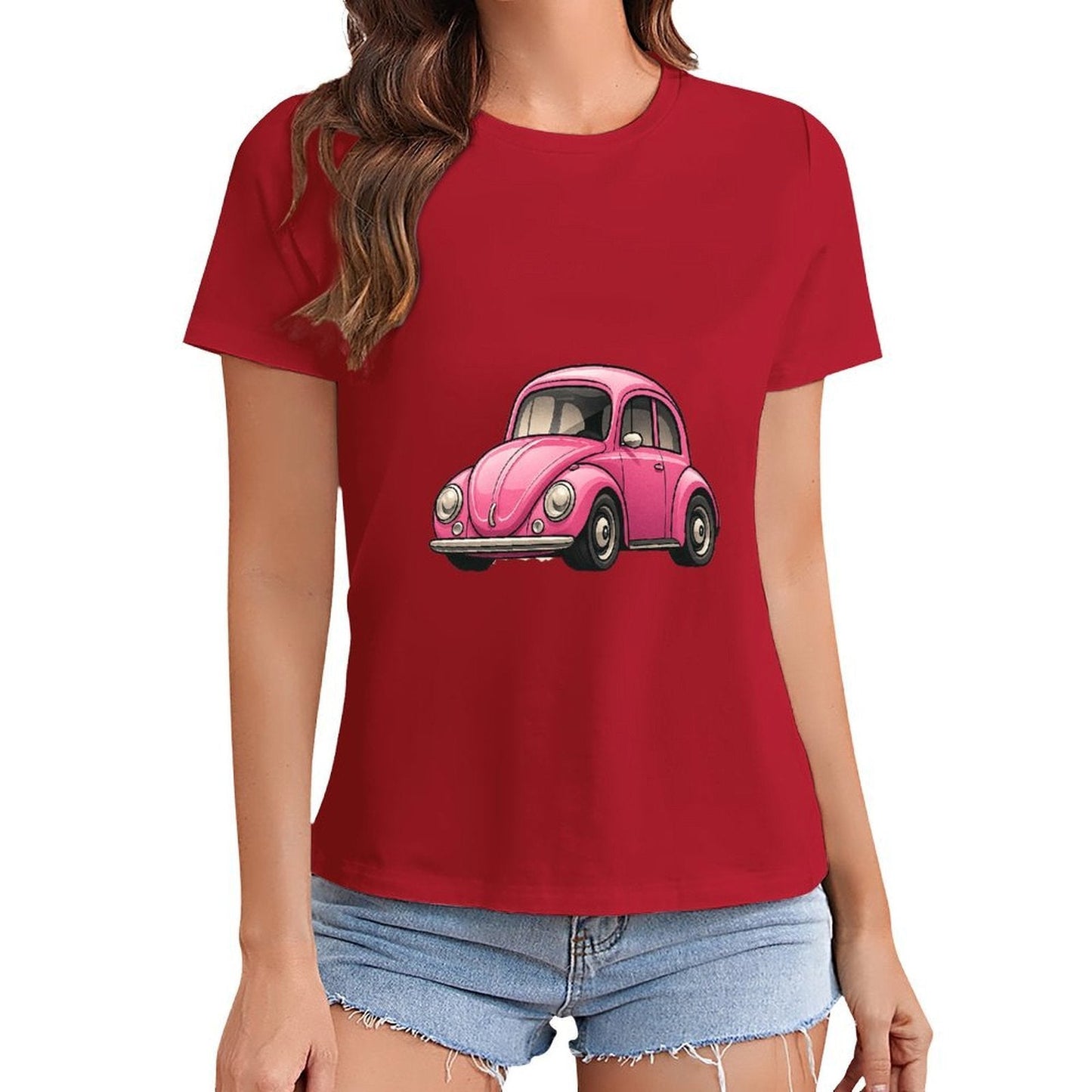 Gildan T-shirt Women Vintage Pink Beetle Illustration Spring and Summer Round Neck Short - sleeved Tops Women's Casual Sports T-shirt - TrendyLookz