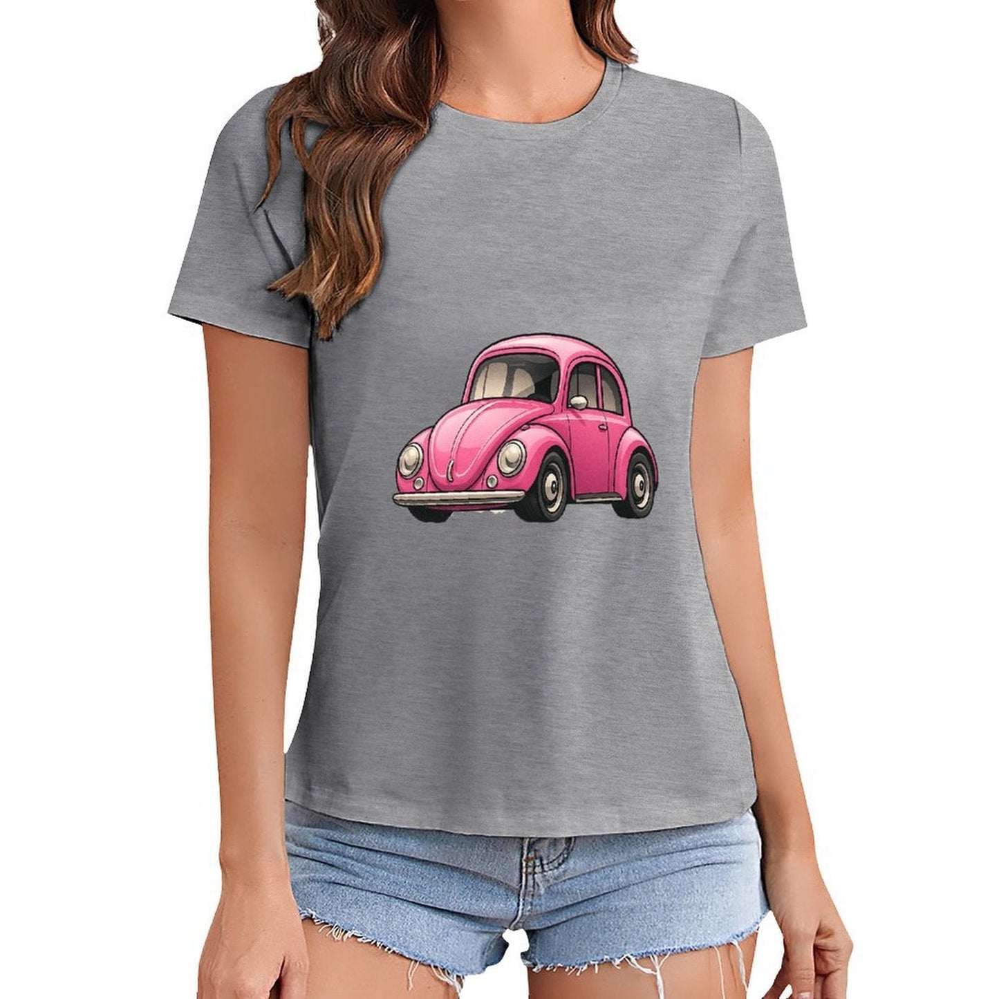 Gildan T-shirt Women Vintage Pink Beetle Illustration Spring and Summer Round Neck Short - sleeved Tops Women's Casual Sports T-shirt - TrendyLookz