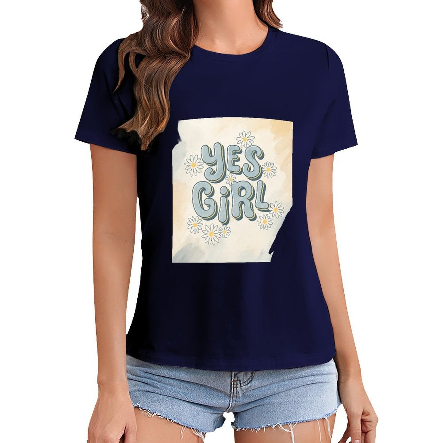 Gildan T-shirt Women Yes Girl Floral Affirmation - U1 Spring and Summer Round Neck Short - sleeved Tops Women's Casual Sports T-shirt - TrendyLookz