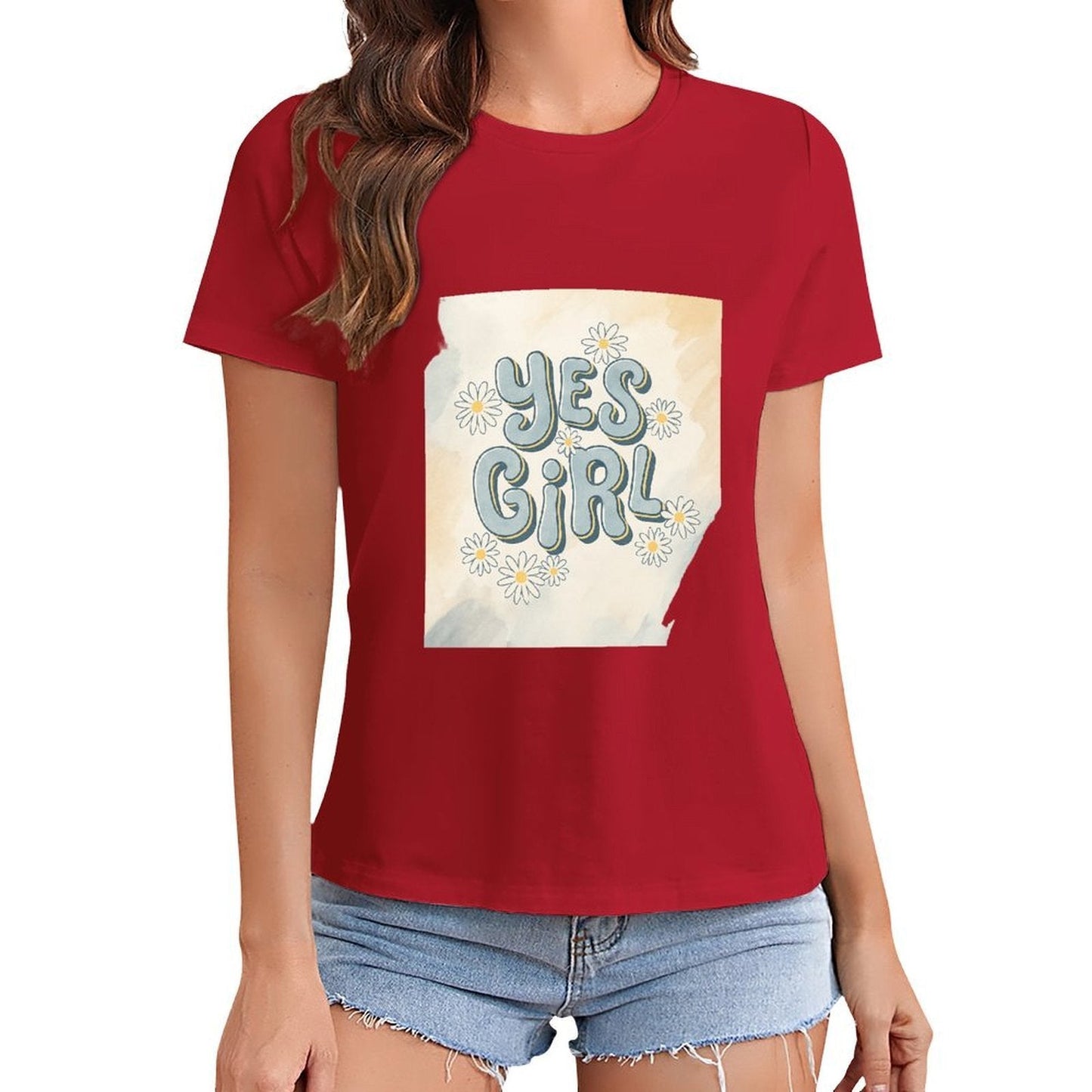 Gildan T-shirt Women Yes Girl Floral Affirmation - U1 Spring and Summer Round Neck Short - sleeved Tops Women's Casual Sports T-shirt - TrendyLookz