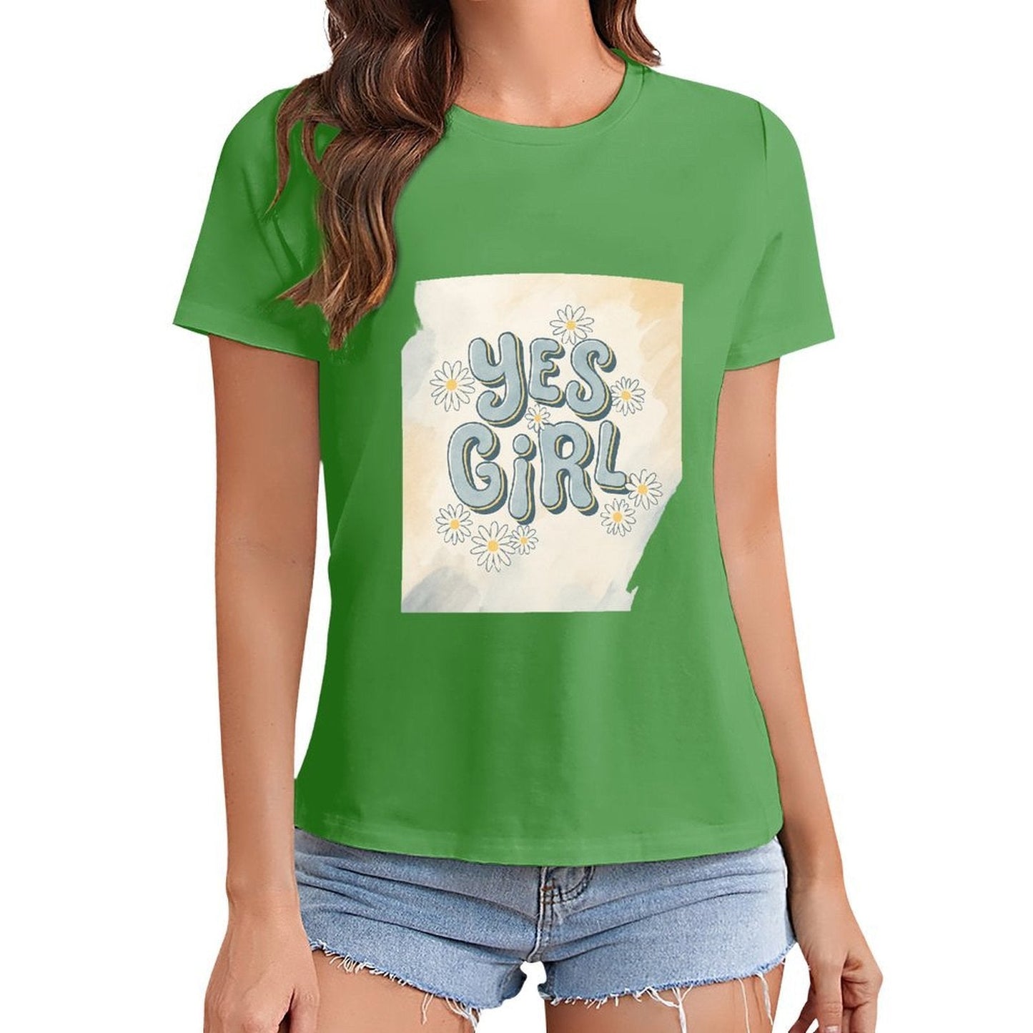 Gildan T-shirt Women Yes Girl Floral Affirmation - U1 Spring and Summer Round Neck Short - sleeved Tops Women's Casual Sports T-shirt - TrendyLookz
