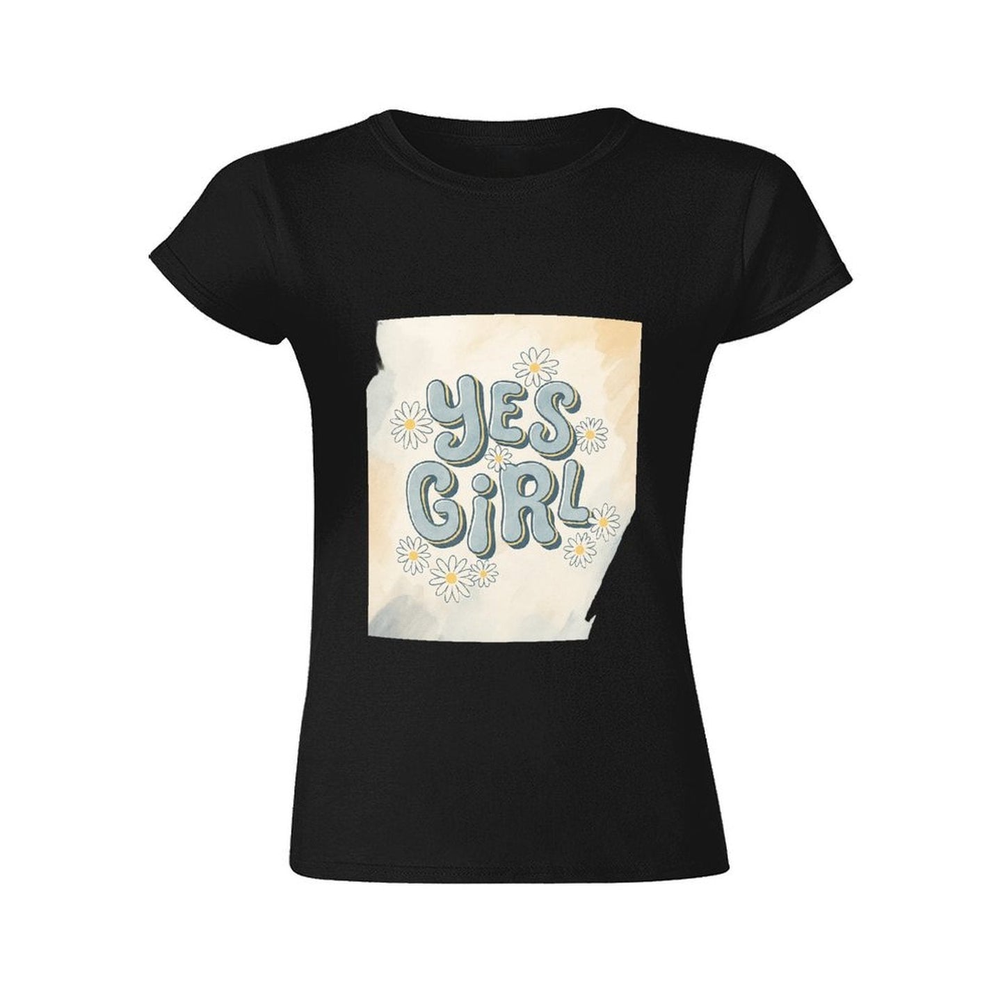 Gildan T-shirt Women Yes Girl Floral Affirmation - U1 Spring and Summer Round Neck Short - sleeved Tops Women's Casual Sports T-shirt - TrendyLookz