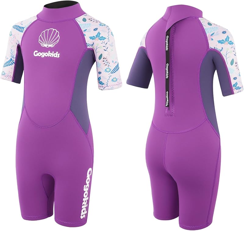 Gogokids Kids Wetsuit, Youth 2.5mm Neoprene Thermal Wet Suits, Short Sleeve Back Zip Sun Protection Swimsuits for Swimming, Diving, Surfing Lessons - TrendyLookz