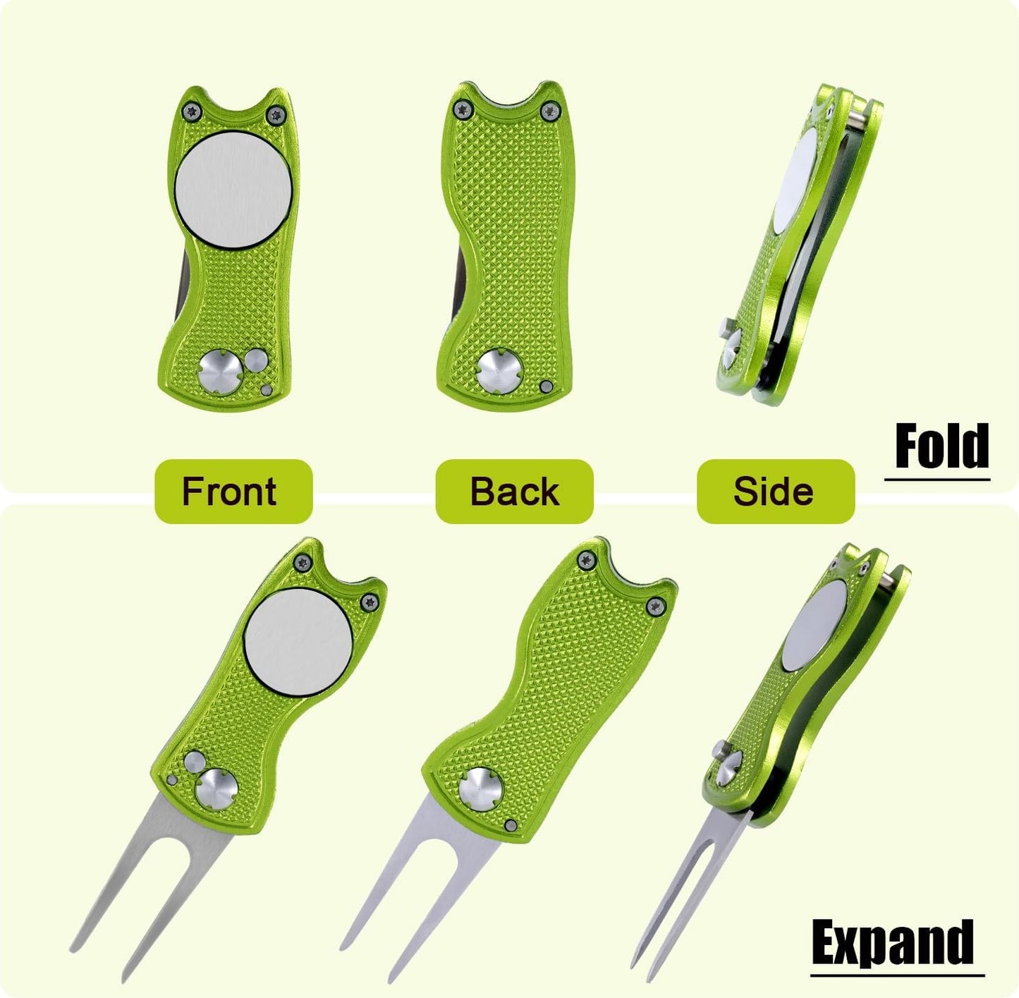 Golf Divot Repair Tool, Stainless Steel Divot Repair Tool Foldable Pop - up Divot Turf Fork Golf Metal Putting Fork Golf Turf Fork Ball Marker Divot Tool for Golf Lover - TrendyLookz