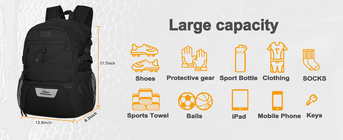 Goloni Soccer Backpack,Basketball Backpack with Ball Compartment & Shoe Compartment,Backpack for Basketball,Soccer - TrendyLookz