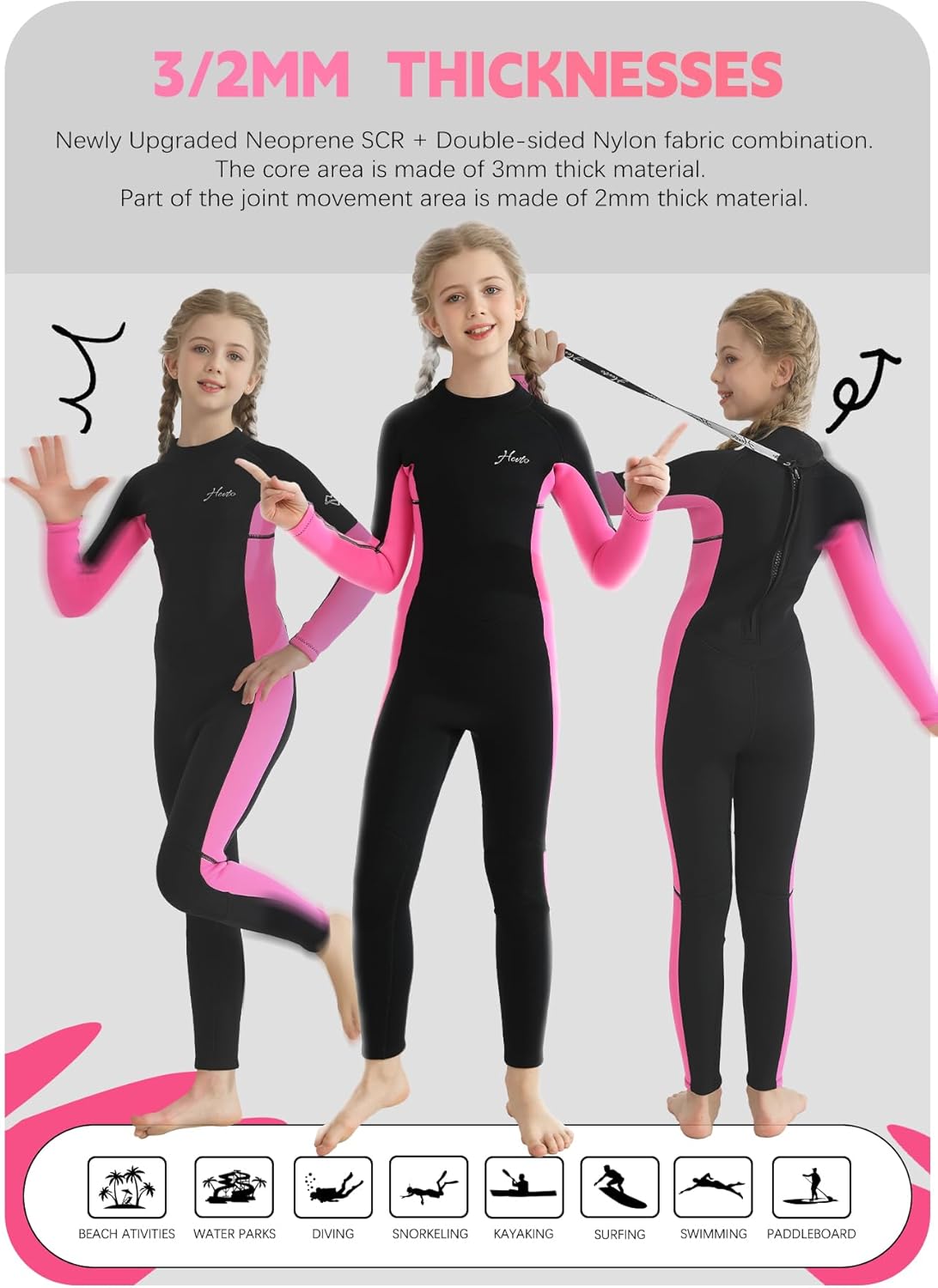 Hevto Kids Wetsuit for Boys Girls Toddler Youth 3/2mm Neoprene Full Wet Suits in Cold Water for Swimming Surfing Diving - TrendyLookz