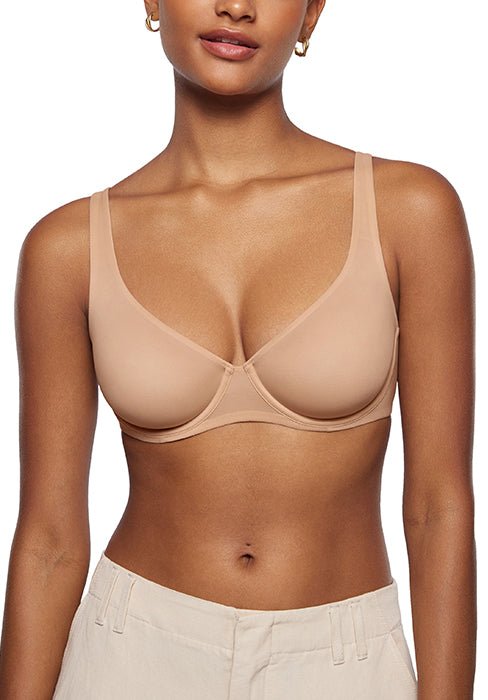 INLYRIC Women's Cosnufy Sheer Balconette Bra Demi Unlined Plunge Mesh See Through Sexy Bras Underwire - TrendyLookz