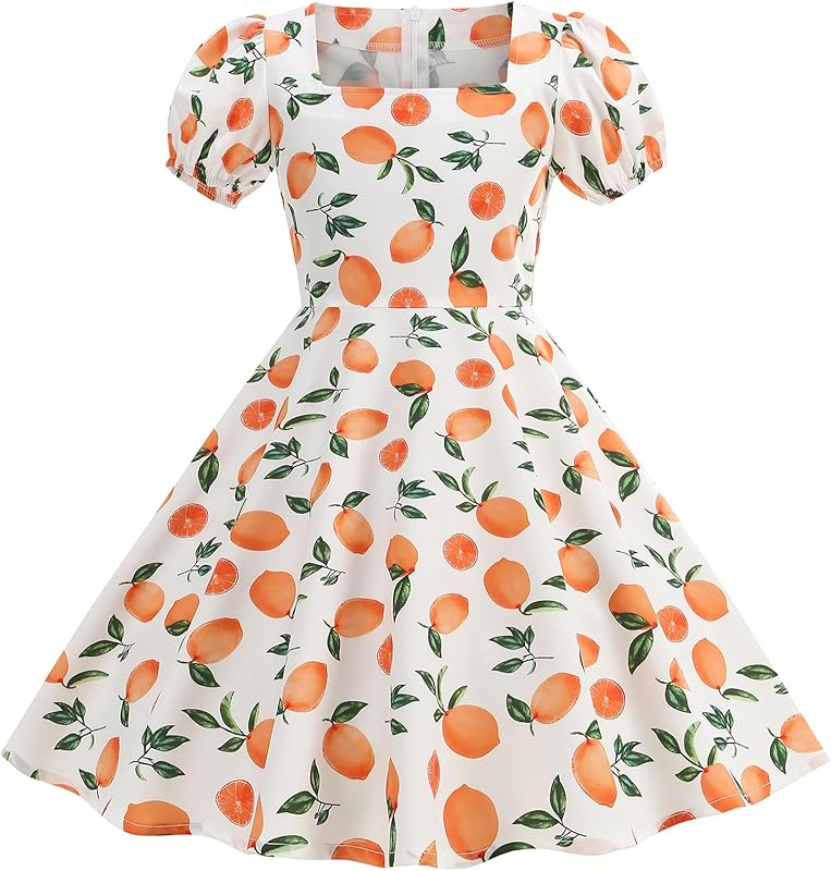 IWEMEK Kids 50s Dresses for Girls 1950s Retro Dress 50's Theme Tea Party Short Sleeve Audrey Hepburn Rockabilly Swing Dress - TrendyLookz