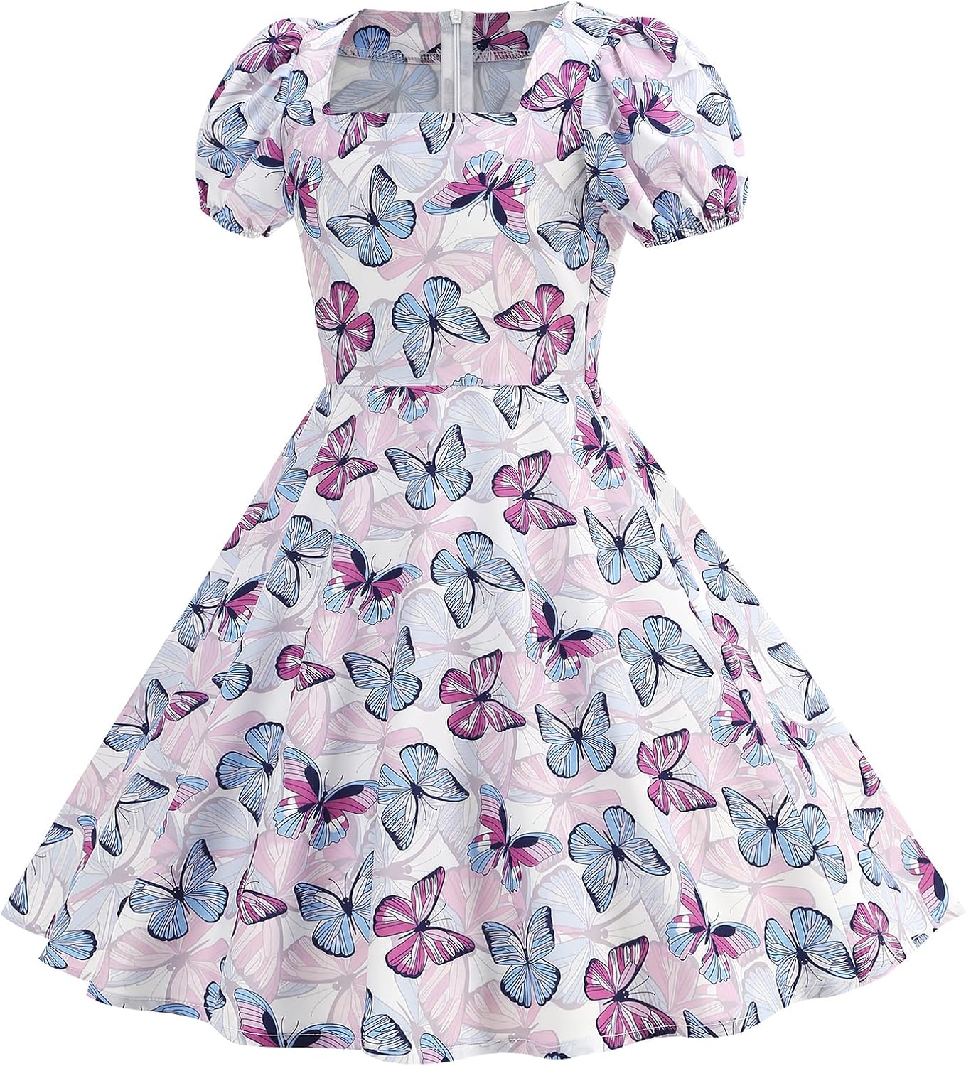 IWEMEK Kids 50s Dresses for Girls 1950s Retro Dress 50's Theme Tea Party Short Sleeve Audrey Hepburn Rockabilly Swing Dress - TrendyLookz