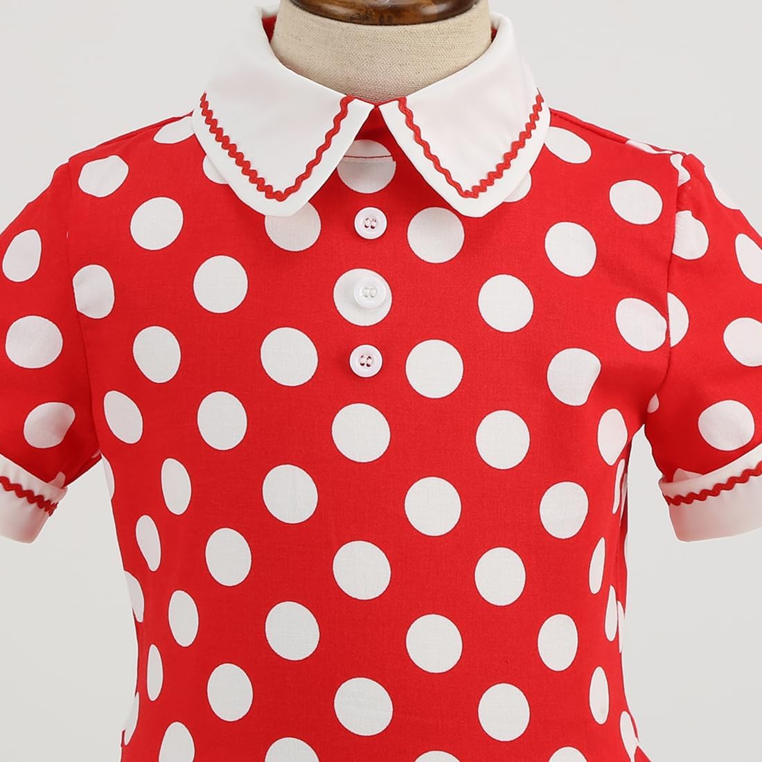 Kids Girls Vintage Polka Dot 50's Girls Dress Short Sleeve Turn - Down Collar Swing Dress Party Dress - TrendyLookz