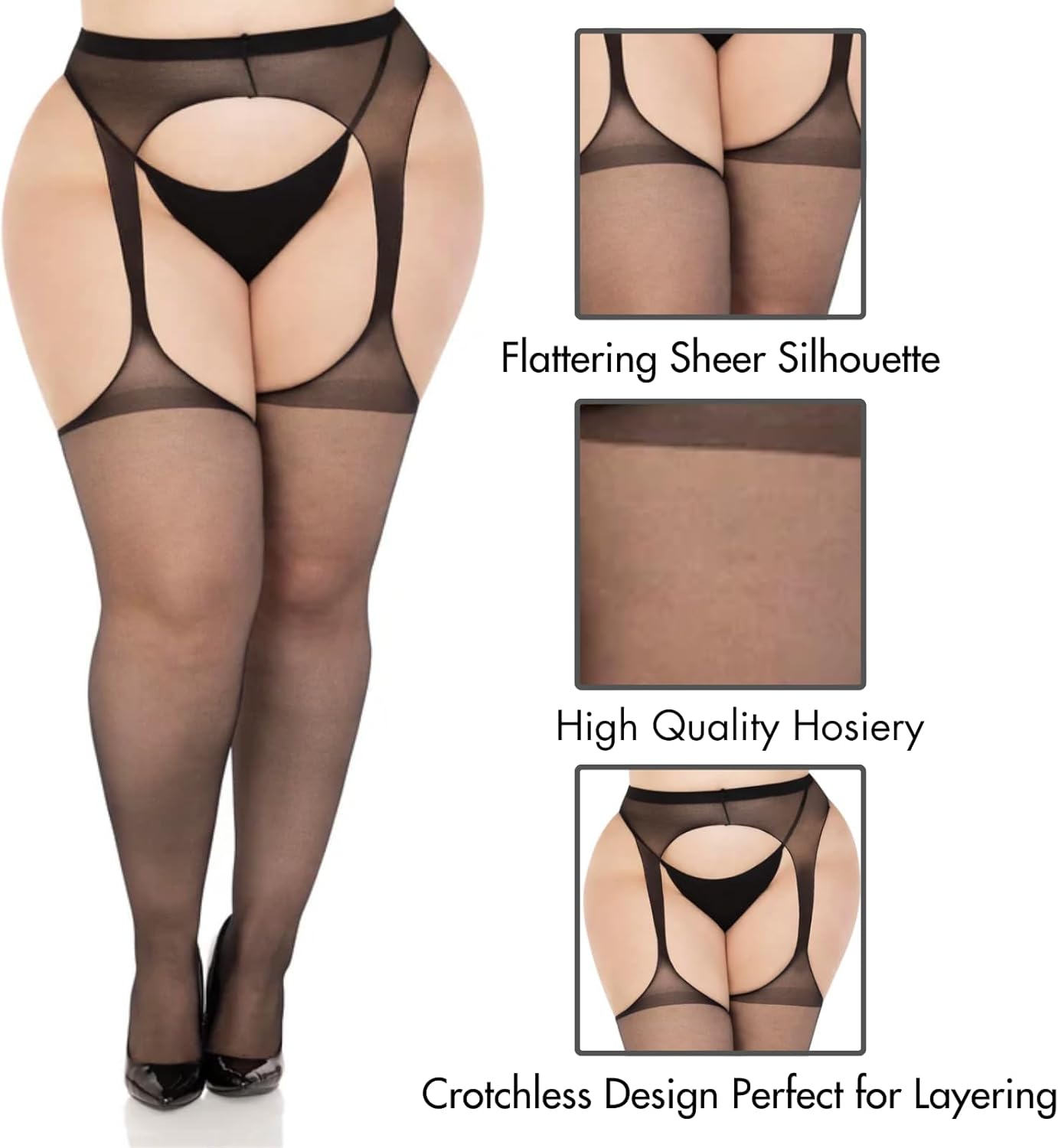 Leg Avenue Womens High Waist Sheer Suspender Pantyhose Stockings - TrendyLookz