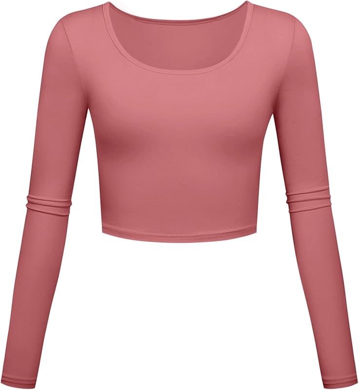 Long Sleeve Crop Tops for Women Workout Basic Clothes for Teen Ladies Fitted Slim Scoop Neck Cute Yoga Shirts - TrendyLookz