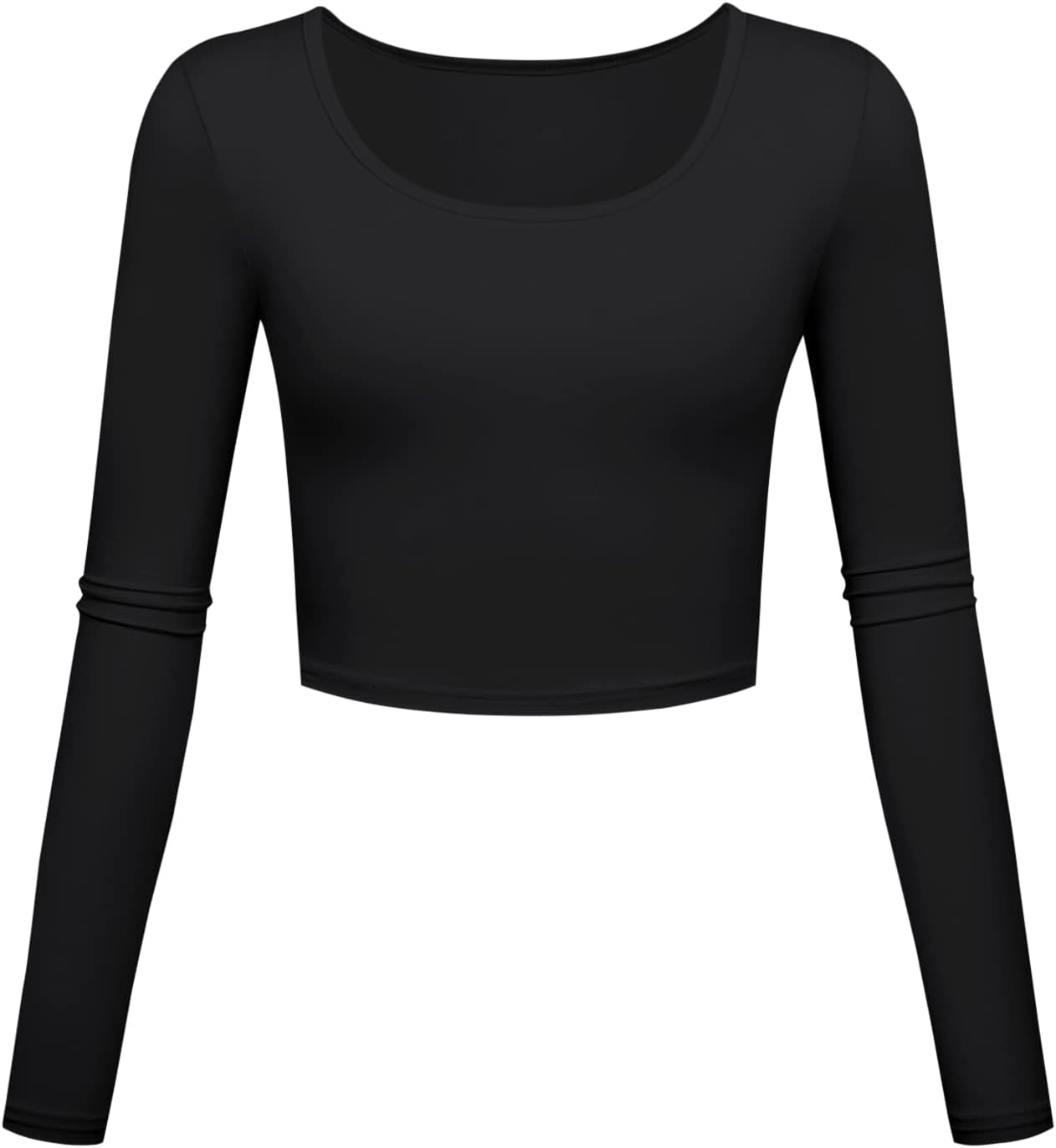 Long Sleeve Crop Tops for Women Workout Basic Clothes for Teen Ladies Fitted Slim Scoop Neck Cute Yoga Shirts - TrendyLookz