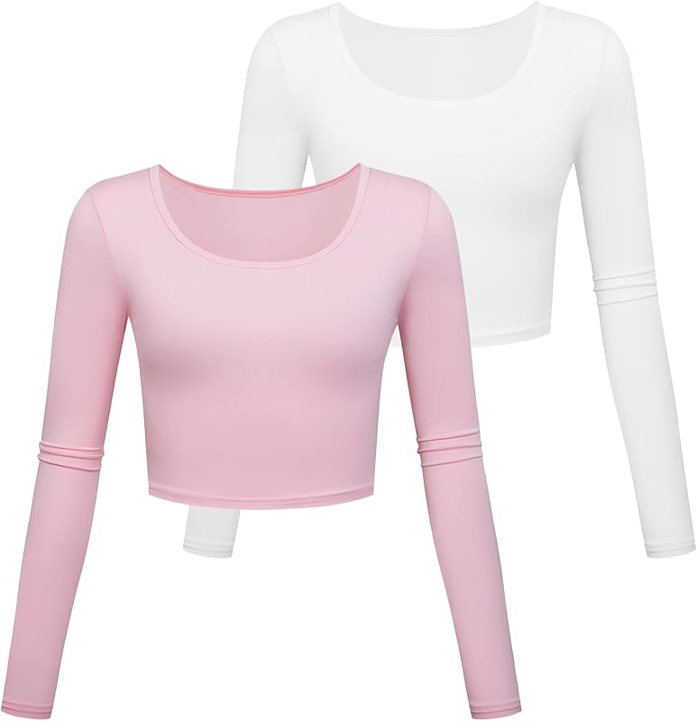 Long Sleeve Crop Tops for Women Workout Basic Clothes for Teen Ladies Fitted Slim Scoop Neck Cute Yoga Shirts - TrendyLookz
