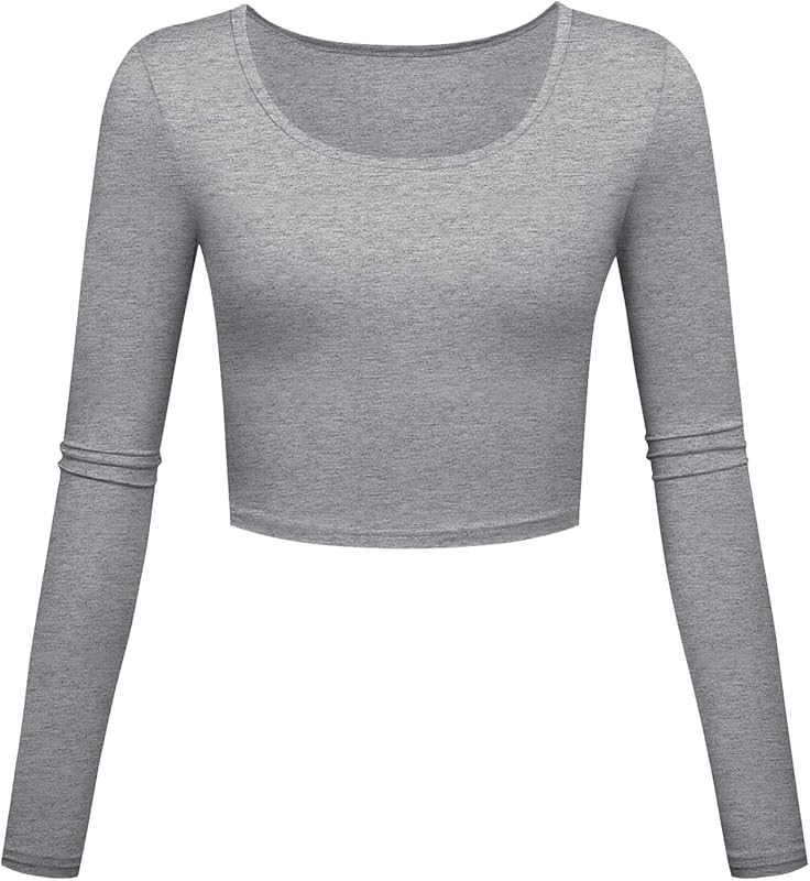 Long Sleeve Crop Tops for Women Workout Basic Clothes for Teen Ladies Fitted Slim Scoop Neck Cute Yoga Shirts - TrendyLookz