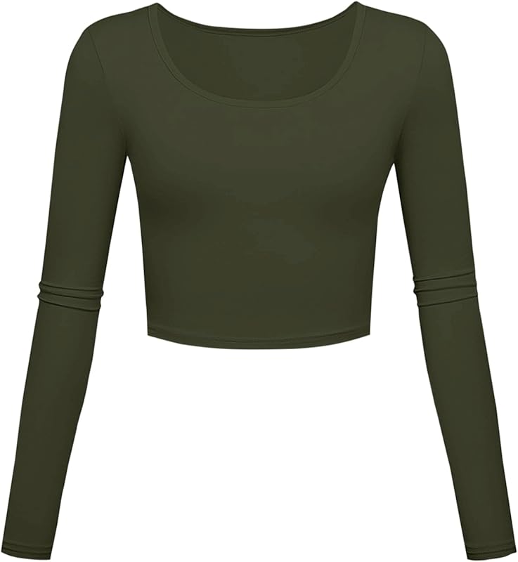 Long Sleeve Crop Tops for Women Workout Basic Clothes for Teen Ladies Fitted Slim Scoop Neck Cute Yoga Shirts - TrendyLookz