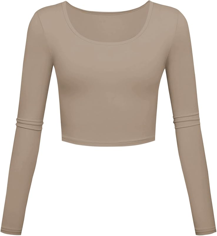 Long Sleeve Crop Tops for Women Workout Basic Clothes for Teen Ladies Fitted Slim Scoop Neck Cute Yoga Shirts - TrendyLookz