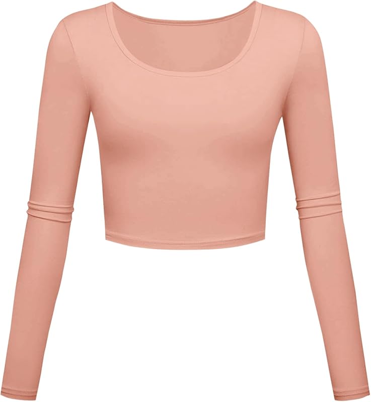 Long Sleeve Crop Tops for Women Workout Basic Clothes for Teen Ladies Fitted Slim Scoop Neck Cute Yoga Shirts - TrendyLookz