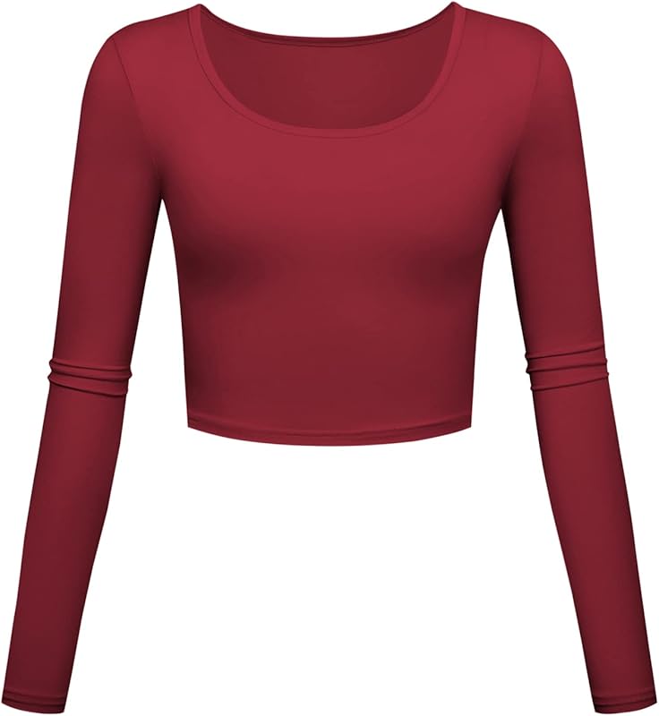 Long Sleeve Crop Tops for Women Workout Basic Clothes for Teen Ladies Fitted Slim Scoop Neck Cute Yoga Shirts - TrendyLookz