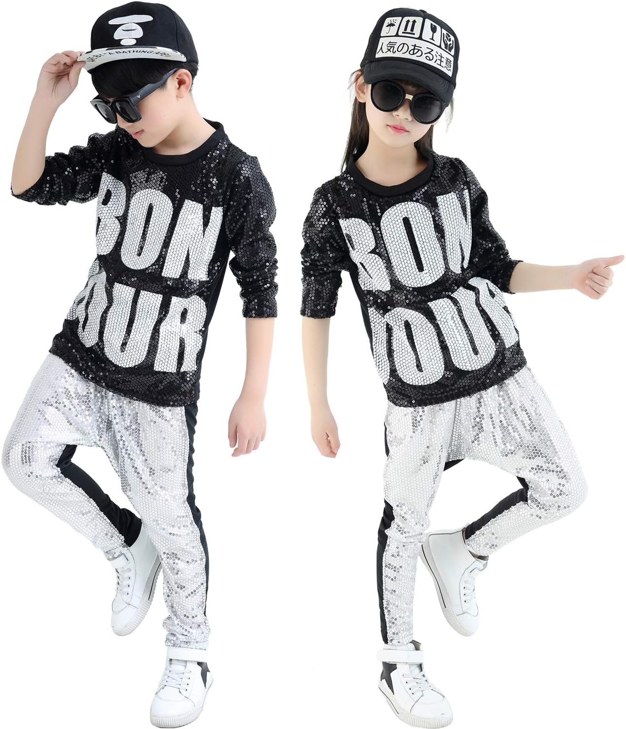 lontakids Boys Girls Sequins Hip Hop Costume Modern Hip - hop Street Dance Clothing Set - TrendyLookz