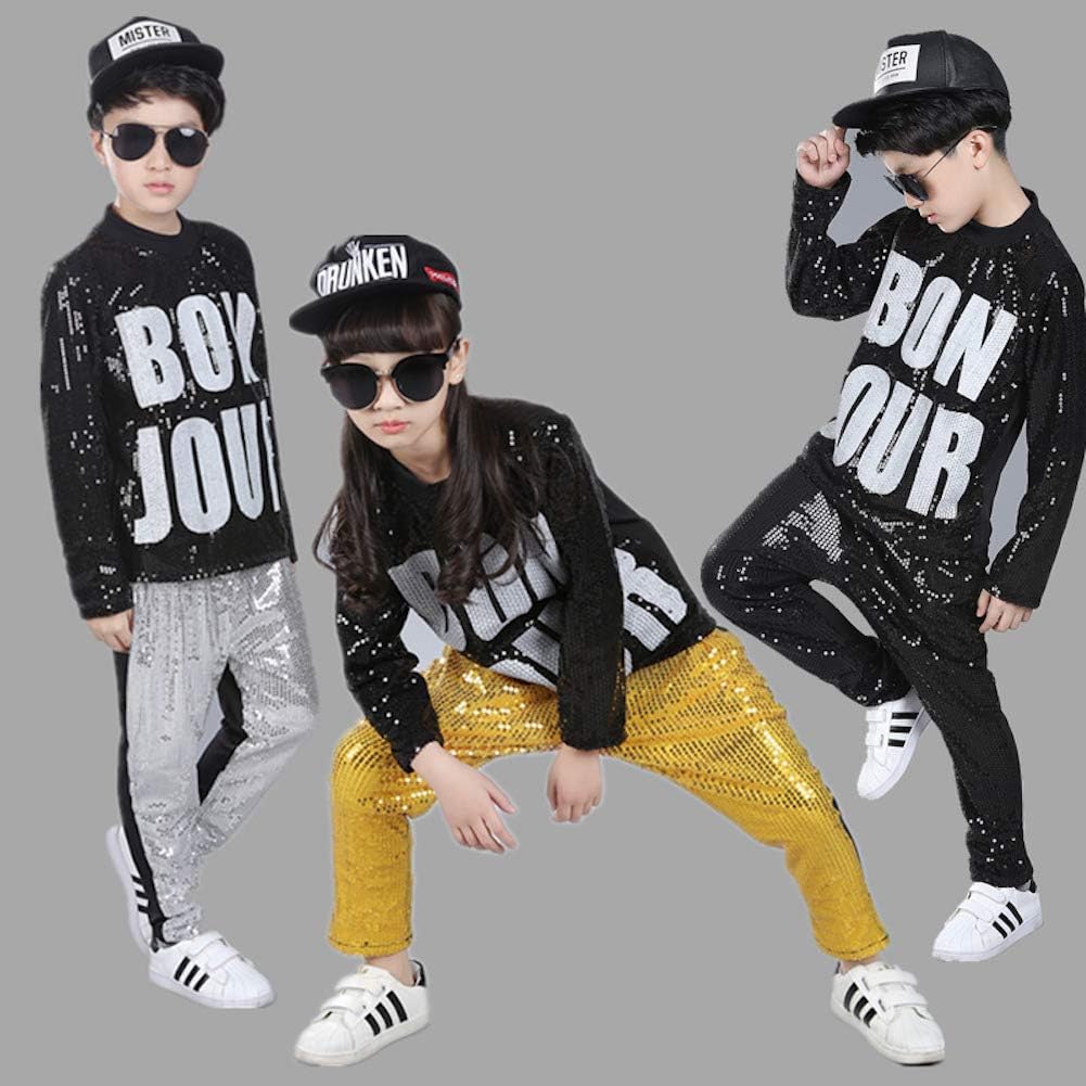 lontakids Boys Girls Sequins Hip Hop Costume Modern Hip - hop Street Dance Clothing Set - TrendyLookz