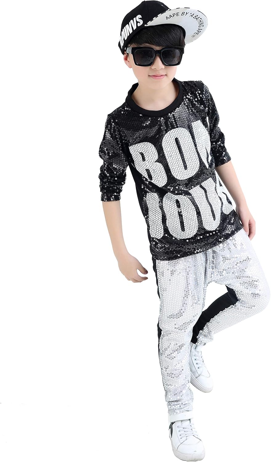 lontakids Boys Girls Sequins Hip Hop Costume Modern Hip - hop Street Dance Clothing Set - TrendyLookz