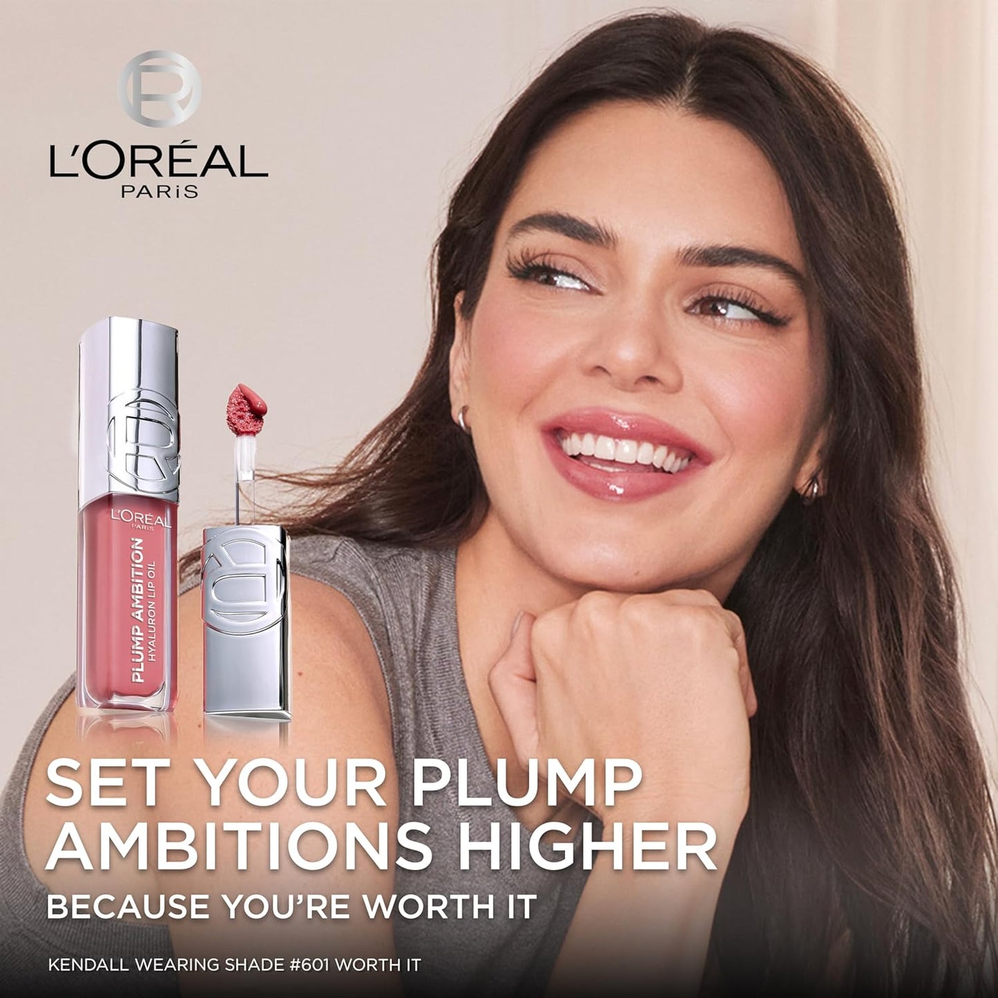L'Oreal Paris Plump Ambition Hyaluron Lip Oil, 24 HR Lip Gloss with Hyaluronic Acid, Volumizing Formula with Glass - Like Shine, Cristal Clear 101, 0.16 Fl Oz - TrendyLookz