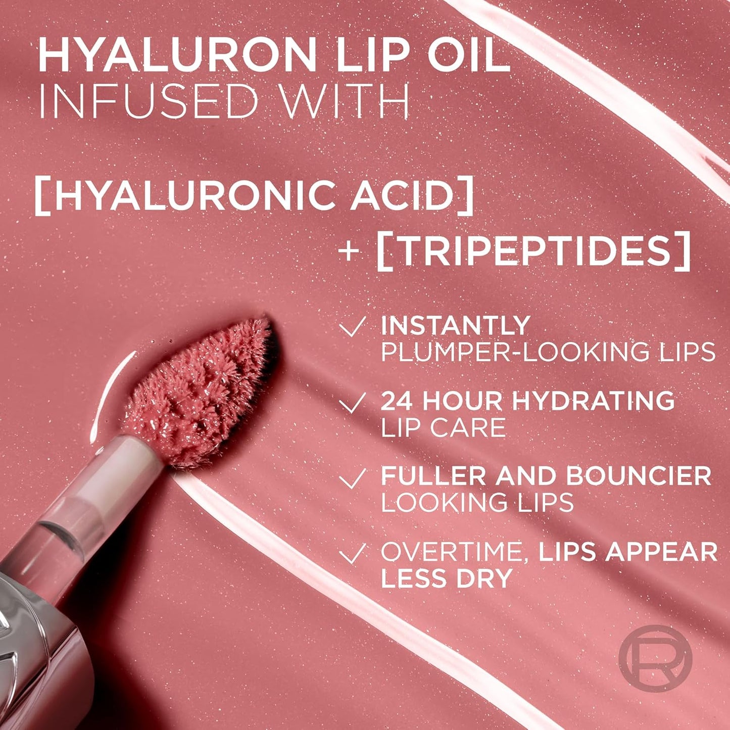 L'Oreal Paris Plump Ambition Hyaluron Lip Oil, 24 HR Lip Gloss with Hyaluronic Acid, Volumizing Formula with Glass - Like Shine, Cristal Clear 101, 0.16 Fl Oz - TrendyLookz