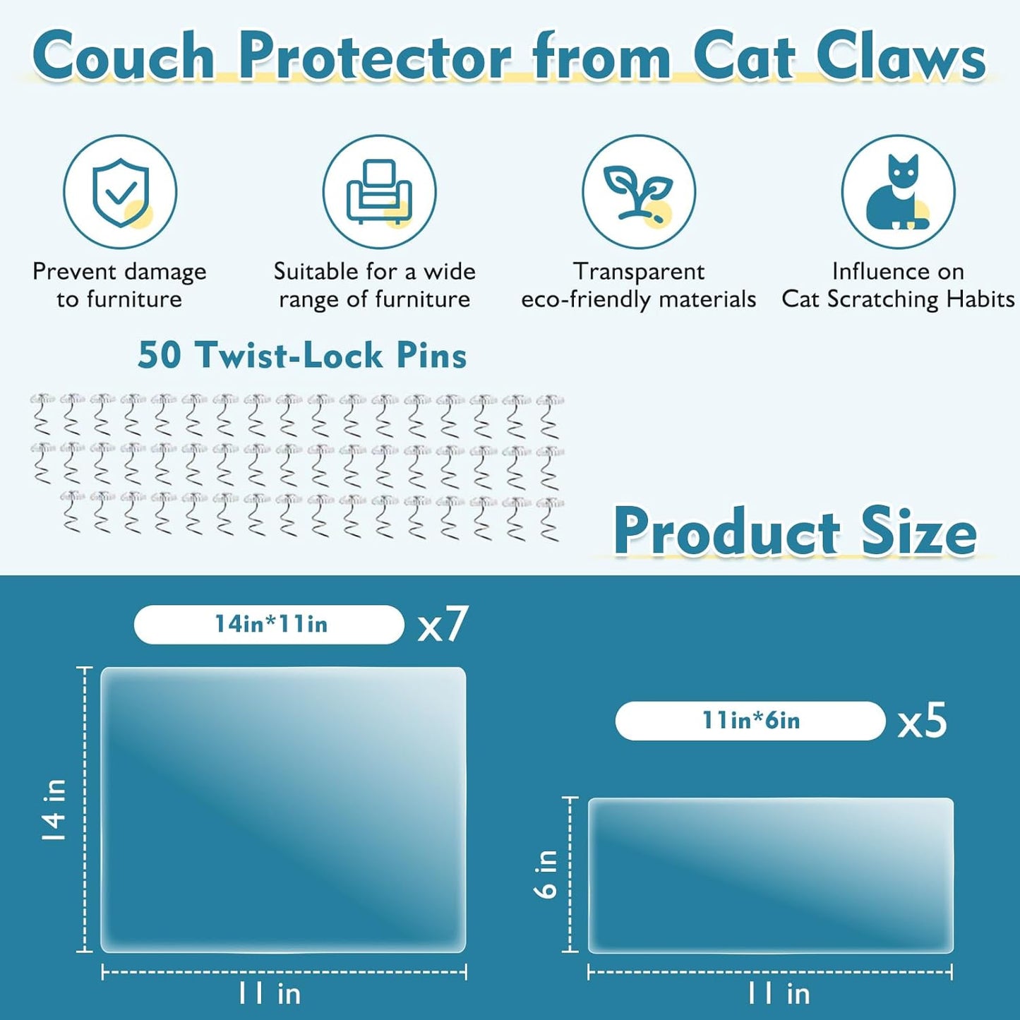 No Glue Marks - Finokeil Cat Scratch Furniture Protector, Couch Protector from Cat Claws, Eco - Friendly Furniture Protectors from Cats Scratching, Correcting Pet Scratching Habits(12 - Pack+50 Pins) - TrendyLookz