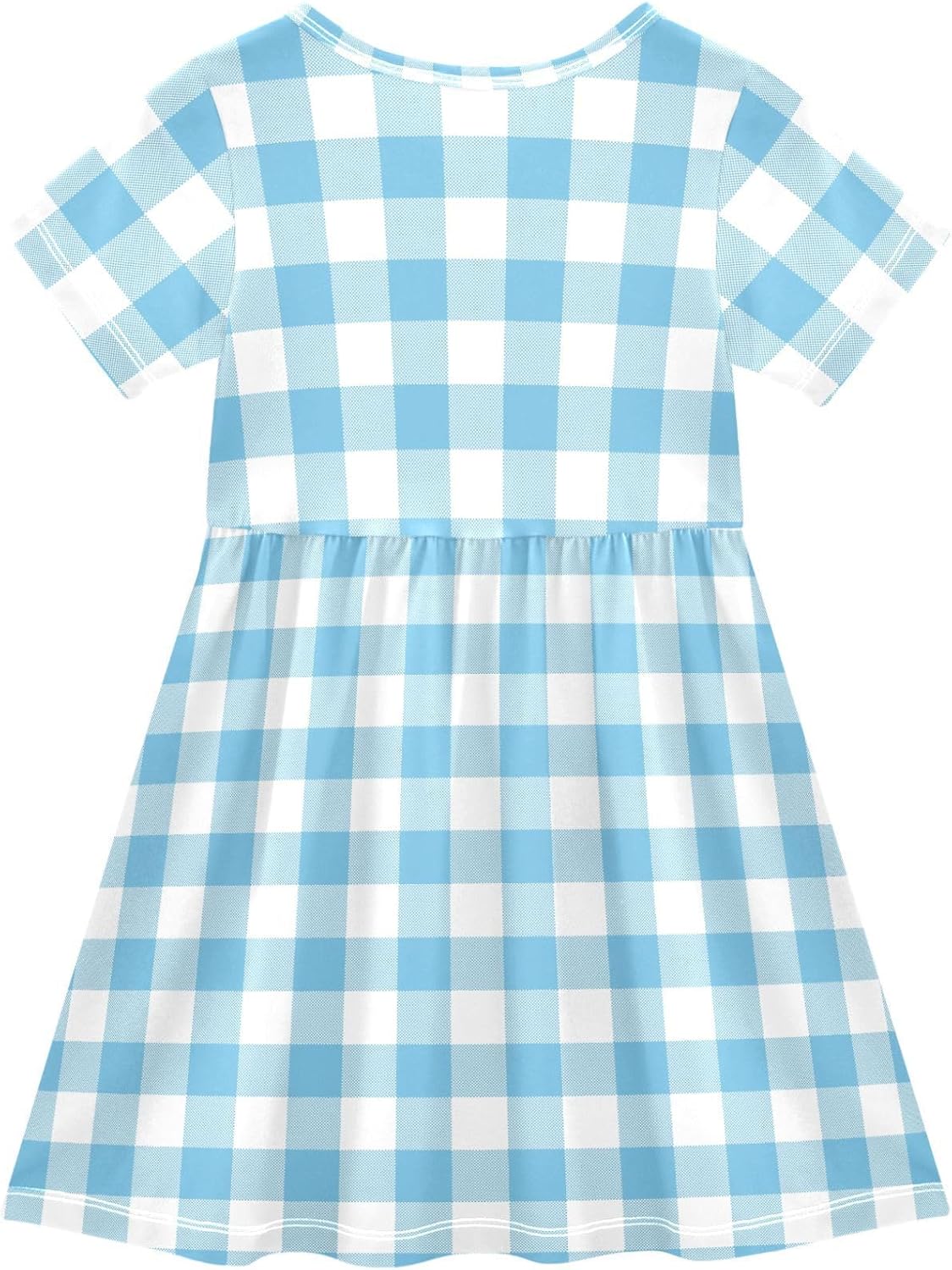 Pigsaly Girls Short Sleeve Dress Sky Blue Tartan Check Plaid Girls Summer Dress Buffalo Checkered Playwear Dresses 2T - TrendyLookz