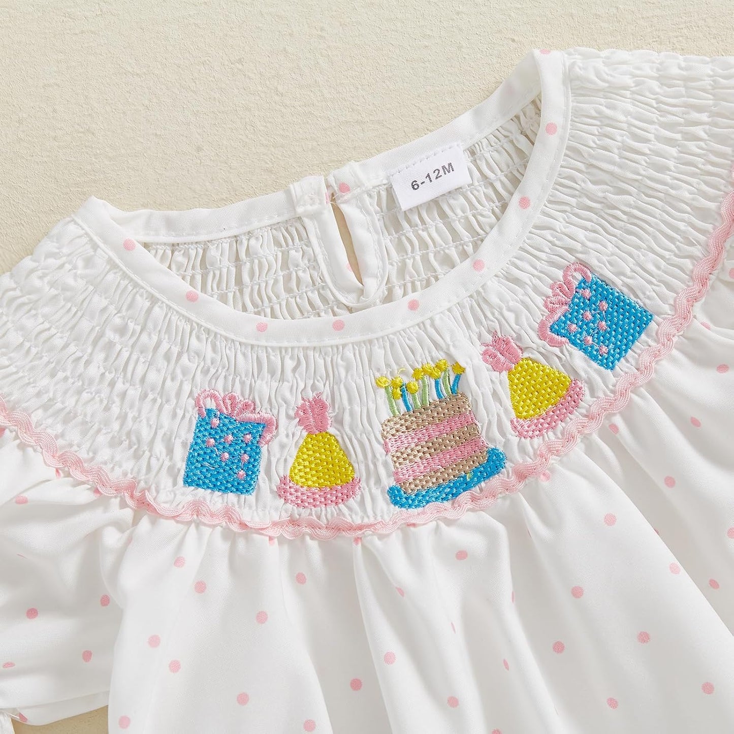 Pudcoco Toddler Baby Girls Birthday Smocked Bishop Dress Polka Dot Embroidery Short Sleeve A - line Pleated Dress - TrendyLookz