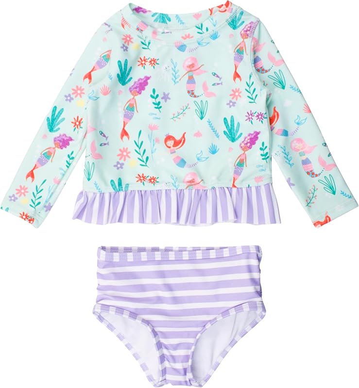 RuffleButts Baby/Toddler Girls Long Sleeve Rash Guard UPF50+ Sun Protected Bikini Swimsuit - TrendyLookz