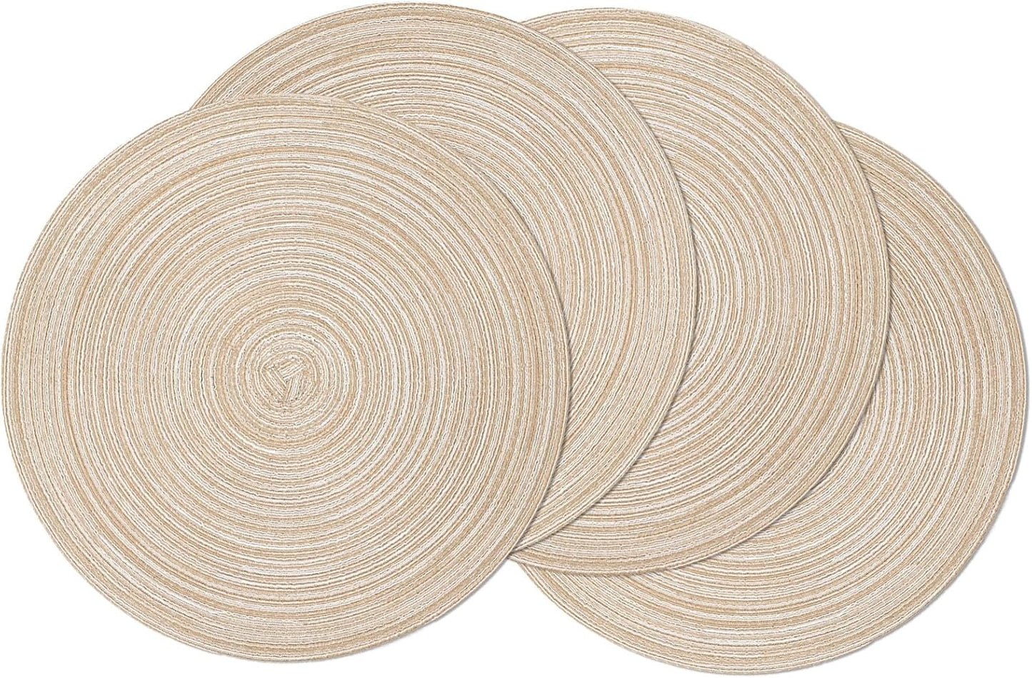 SHACOS Round Braided Placemats Set of 4 Round Table Mats for Dining Tables 15 inch Washable Kitchen Table Place Mats Indoor (Beige, 4) - TrendyLookz