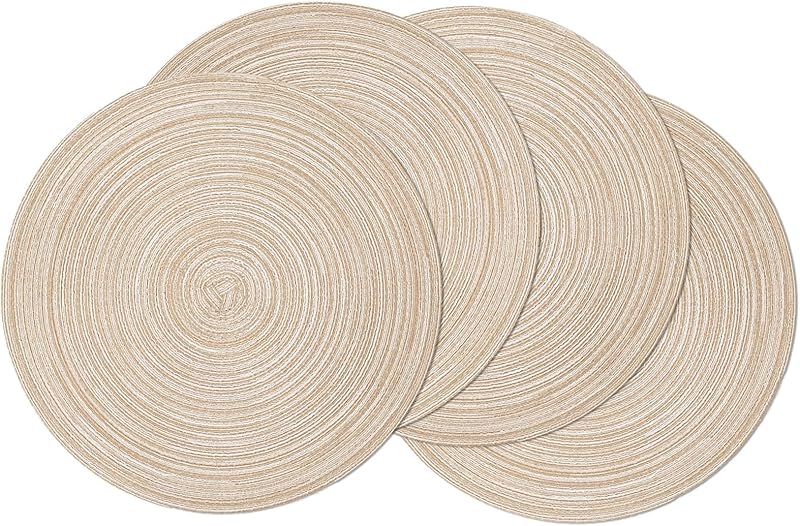 SHACOS Round Braided Placemats Set of 4 Round Table Mats for Dining Tables 15 inch Washable Kitchen Table Place Mats Indoor (Beige, 4) - TrendyLookz