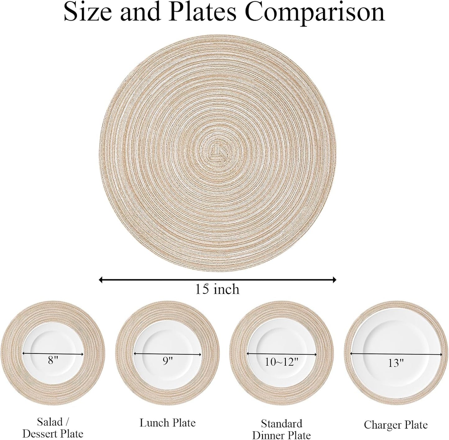 SHACOS Round Braided Placemats Set of 4 Round Table Mats for Dining Tables 15 inch Washable Kitchen Table Place Mats Indoor (Beige, 4) - TrendyLookz