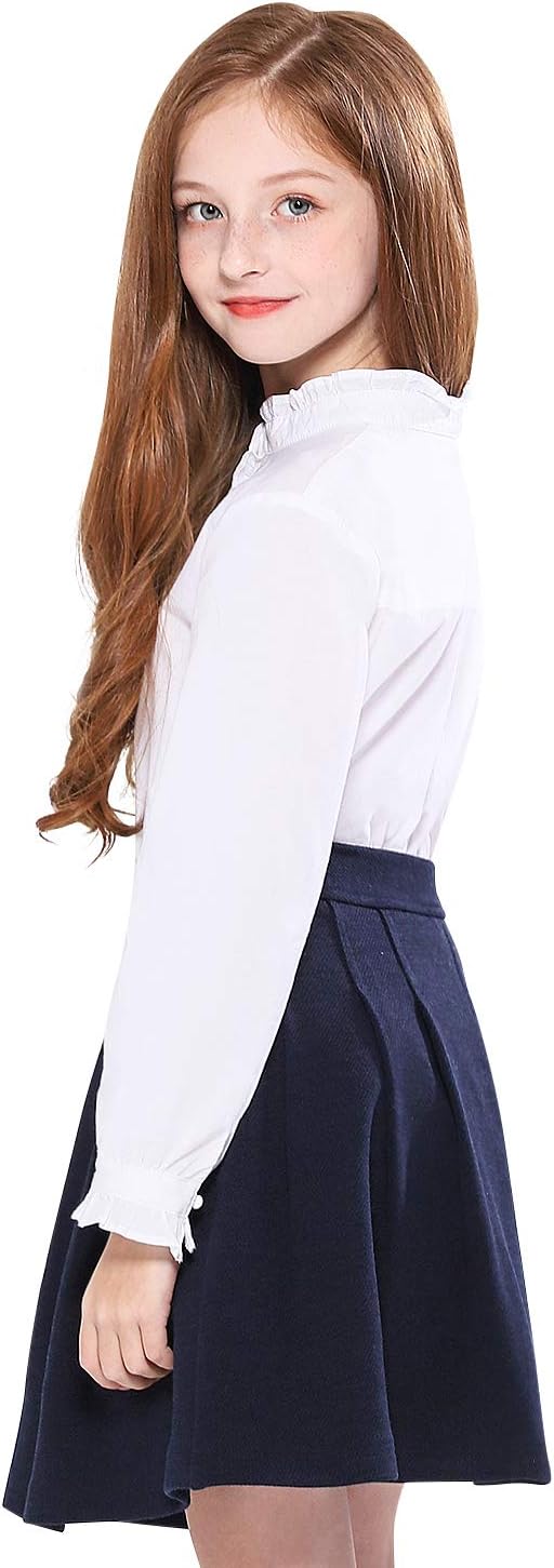 SOLOCOTE Girls White Blouse Ruffle Long Sleeve Button Down Shirts Princess Cotton Loose Soft Tops Spring and Summer 3 - 14Y - TrendyLookz